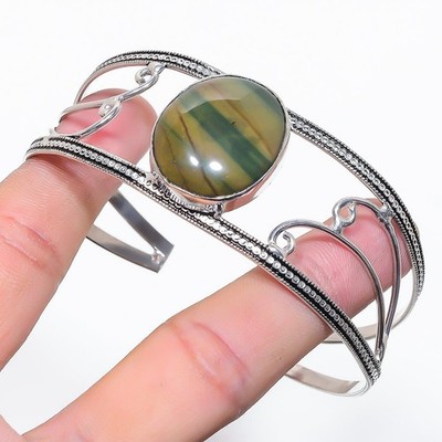 Botswana Agate Gemstone 925 Sterling Silver Cuff Bangle Adjustable X-Mas Gift e4