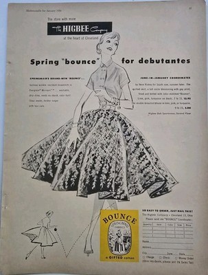 1956 Women's Springmaid Cotton Dress Higbee Store Cleveland Ohio Vintage Art Ad