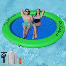 Water Hammock 8ft Float Ring Inflatable Island Mesh Tanning Green Blue Pool Raft