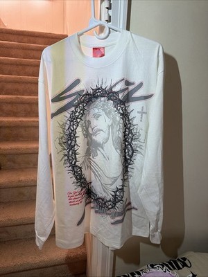 Evil Vice Jesus And Cross Long Sleeve White Tee Size Large red Tag