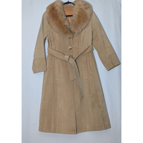 VINTAGE Sears PennyLane Tan Suede Leather LambswoolSherpa TieWaist Coat Jacket - Picture 19 of 20