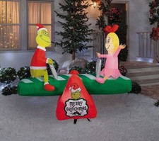 5.5 FT ANIMATED GRINCH  CINDY LOU ON SEE SAW AIRBLOWN INFLATABLE