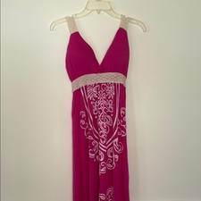 Elegant Pink Maxi Dress with lace and white embroidery