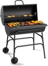 VonHaus Charcoal BBQ – Portable Barrel Barbecue with Warming Rack, Temperature