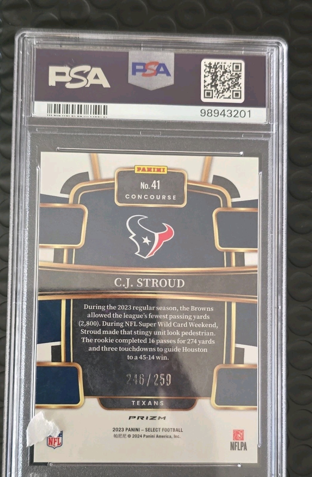 2023 Panini Select C.J. Stroud Texans Concourse Tri-Color Prizm /259 #41 RC PSA view 2