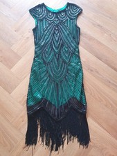 Babeyond 1920s Beaded Sequin Great Gatsby Flapper Black Green Dress Size M