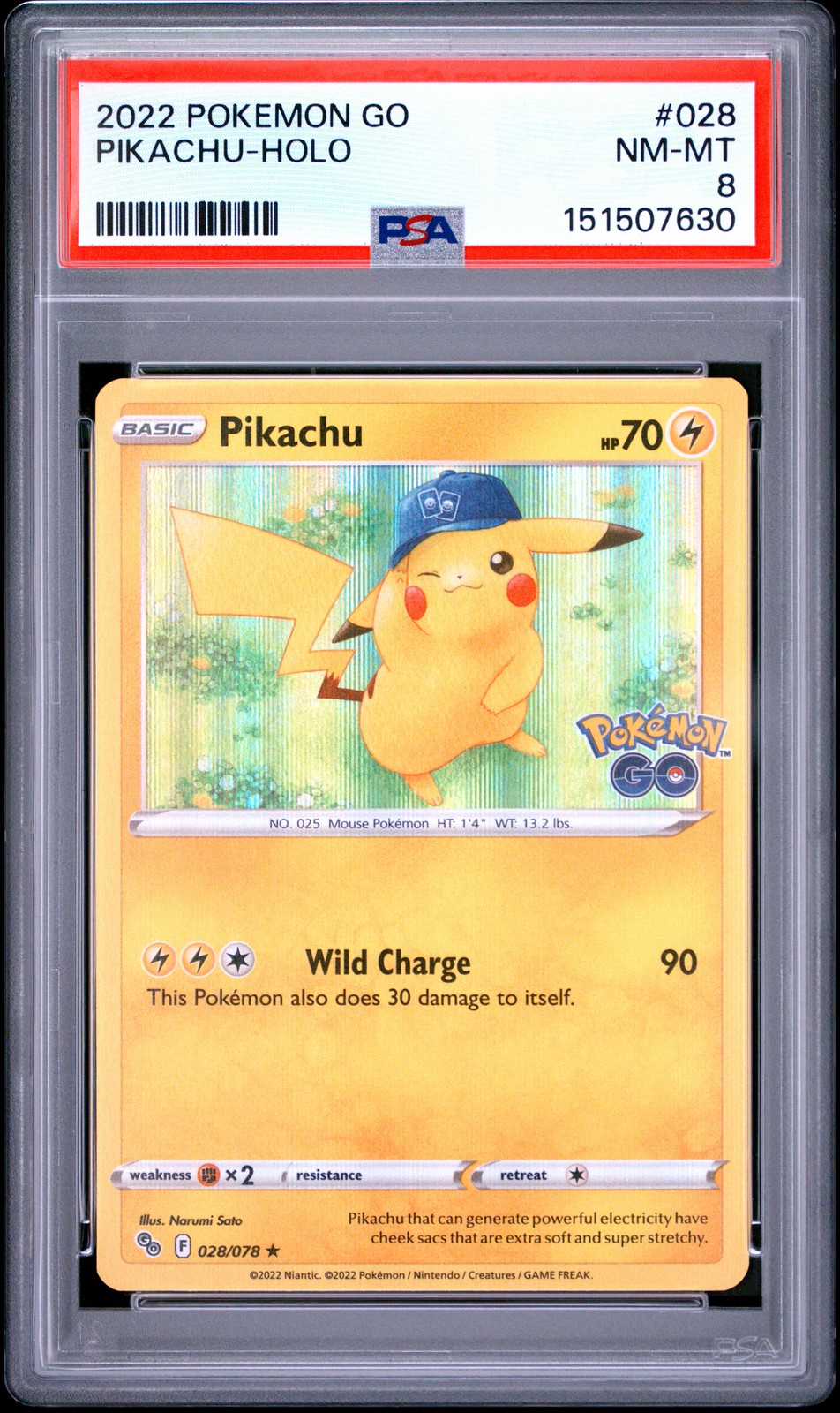 2022 POKEMON GO #028 PIKACHU-HOLO PSA 8