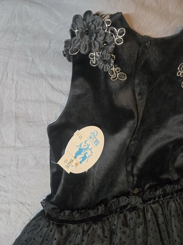 Luli & Me NWT Boutique Girls Dress Black Flowers Polka Dot w/petticoat Sz 10 - Image 4 of 4