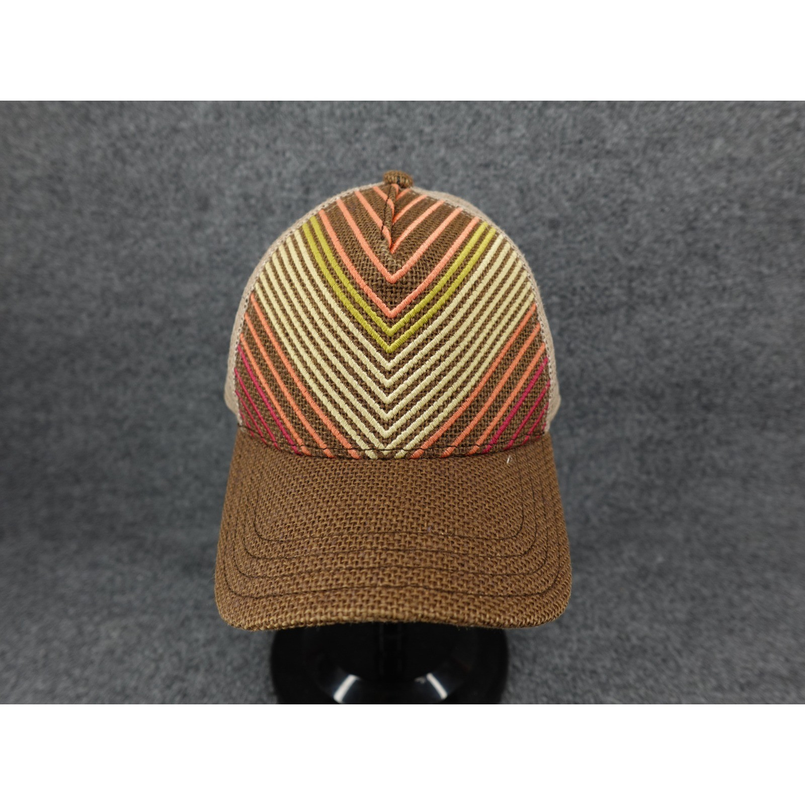 Womens Os Brown Chevron Embroidered Mesh Snapback Cap