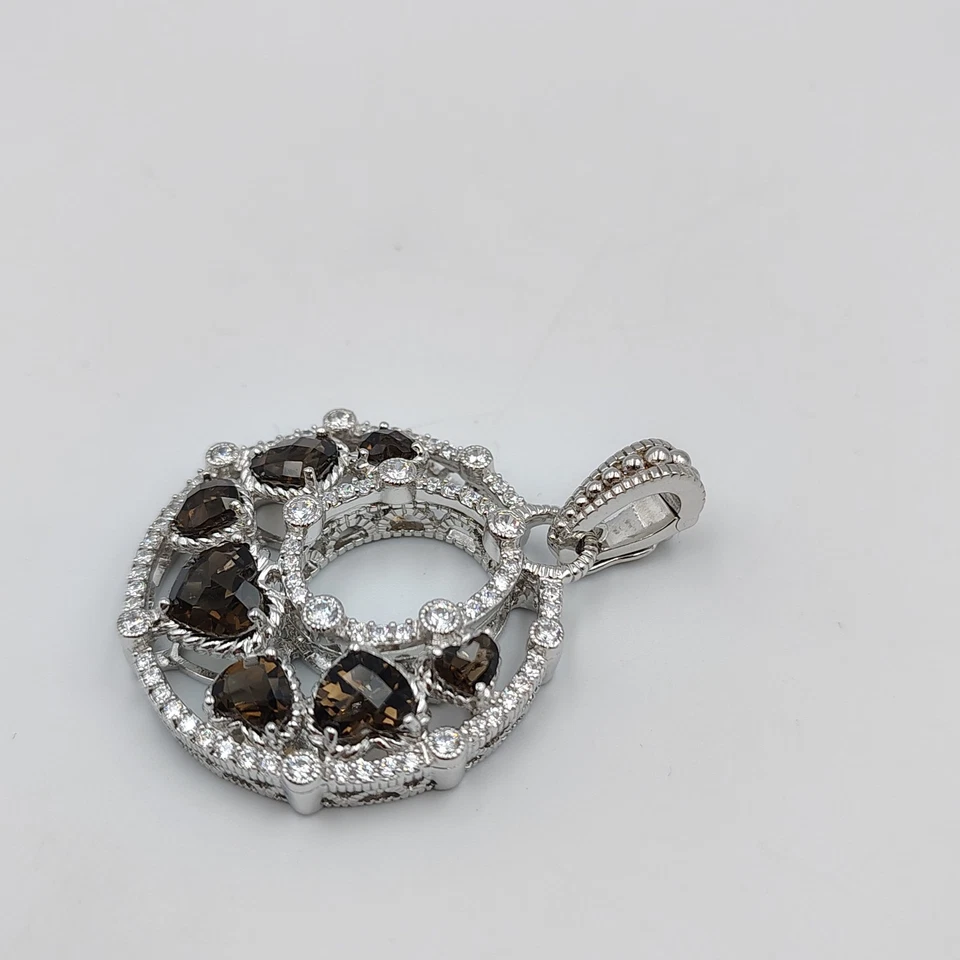 QVC Judith Ripka Plata de Ley 925 Cuarzo Ahumado y Circonita Circonita Redonda Colgante Potenciador Foto 4 de 4