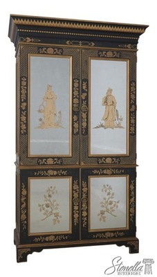 70937: EJ VICTOR Chinoiserie Eglomise Mirror Door Bar Cabinet