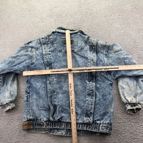 Vintage Current Seen Jacket Mens Medium Blue Denim Acid Wash Military Lined image 9