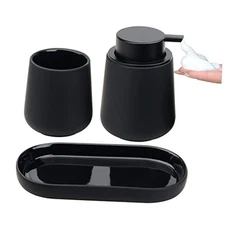 Black Bathroom Accessories Set 3 pcs - Foaming Ceramic Black Set - Foam