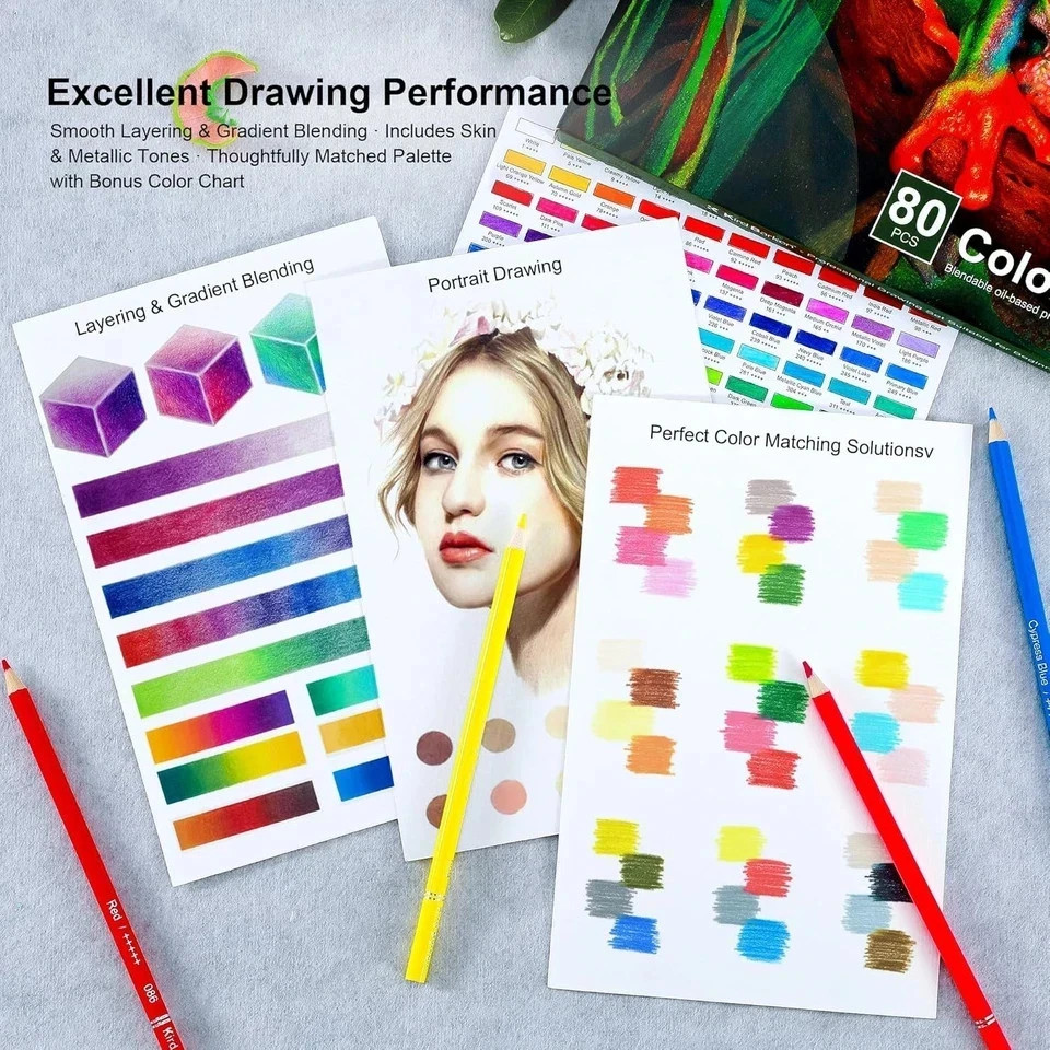80 Colored Pencils, Soft Core Color Pencil Set for Adult Coloring Books Artist.
