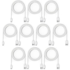 10-Pack White 6Ft Micro USB Cable - Bulk Old Android Charger Cord Set
