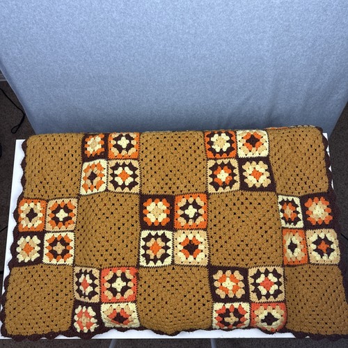 Vintage bunte Granny Square Decke afghanisch ca. 38"x65" Handarbeit - Bild 11 von 16