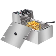 10QT Electric Deep Fryer w/Basket & Lid, Stainless Steel Countertop Oil Fryer