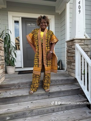Modern Style African Print Ankara Aso-Oke/Kente Kimono 2p Pant Set