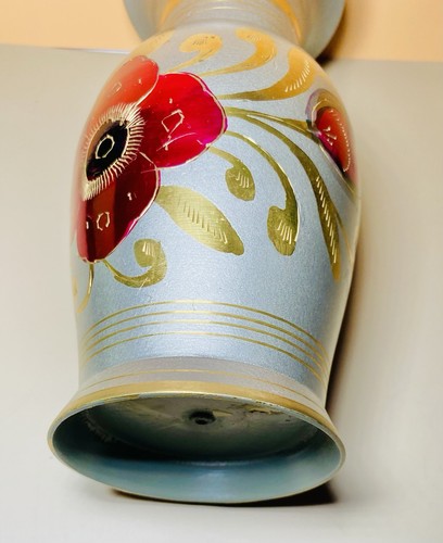 Vintage Enamel Brass Vase, Etched Floral & Poppy Design, Made in India - Picture 3 of 5