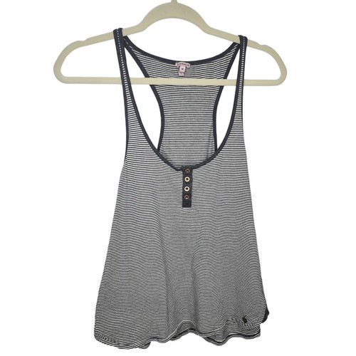 Juicy Couture Gray and White Striped racerback tank top with gold buttons