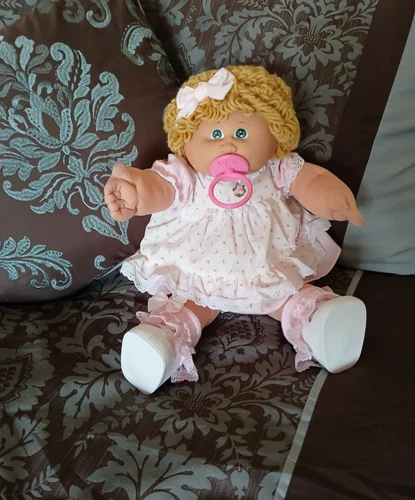 VTG Cabbage Patch Doll Golden Loops GREEN Eyes PACI HTF Country Dress KT