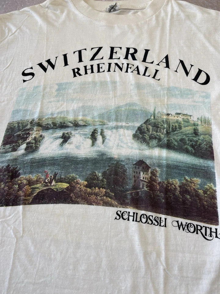 Camiseta de arte de destino Suiza vintage de los 80 Rheinfall Schlossli vale la pena (talla L) Foto 4 de 4