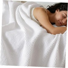 100 Cotton Waffle Weave Blanket King Size for Bed,Snag King 104" x 90" White