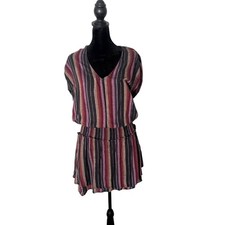 Rails Lucca Striped Mini Dress Size M Drop Waist Smocked Nautical BOHO Tiered