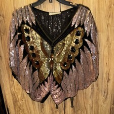 Vintage Pink Silk Sequin Butterfly Top size not marked /see photos / beyonc 