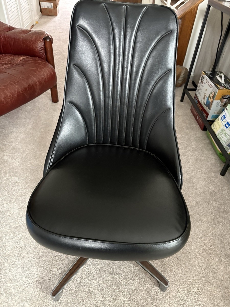 米国USAミッドセンチュリー60sクロームクラフト社スチールChairインテリア Chromcraft '69 Mid-Century Black Upholstered Desk Chair Metal