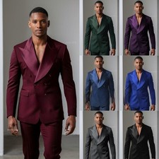 Men Suits Wide Peak Lapel Double Breasted Formal Party Wedding Tuxedo Men Blazer