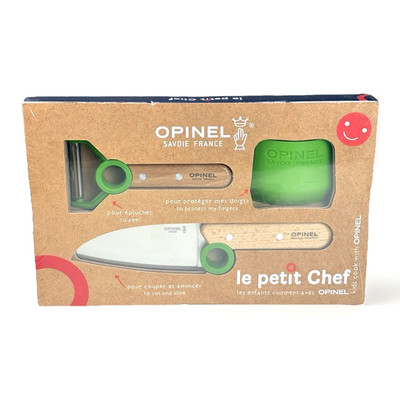 NEW! Opinel Le Petit Chef 3-Pc. (Green) Knife + Peeler + Finger Guard Kids Set!