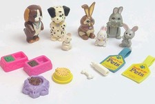 Vintage Littlest Pet Shop Lot: 2 Dogs, 4 Bunnies, 1 Mouse, Accessories- Grab Bag