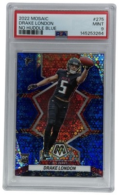 2022 Panini Mosaic Drake London #275 No Huddle Blue Prizm /75 RC PSA 9