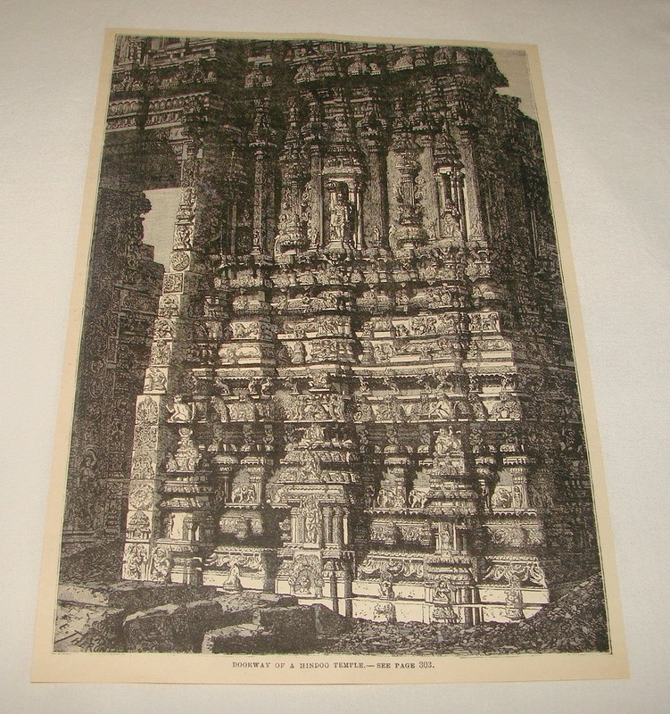 1880 magazine engraving ~ DOORWAY OF A HINDU TEMPLE