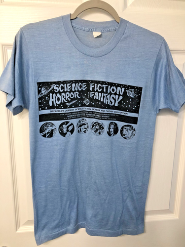 Vintage Retro 1970's Graphic T-Shirt SCIENCE FICTION HORROR and FANTASY Blue Sm