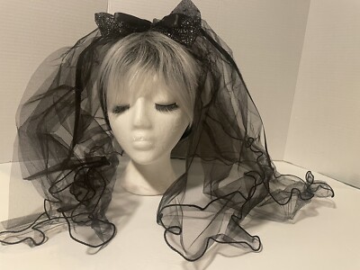 Cosplay Black Headwear Double Layer Veil Cosplay Black Veil Bride 18  New