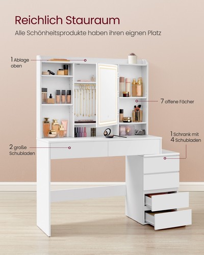 VASAGLE Schminktisch mit LED-Beleuchtung einstellbare Helligkeit mit Schublade - Bild 11 von 17