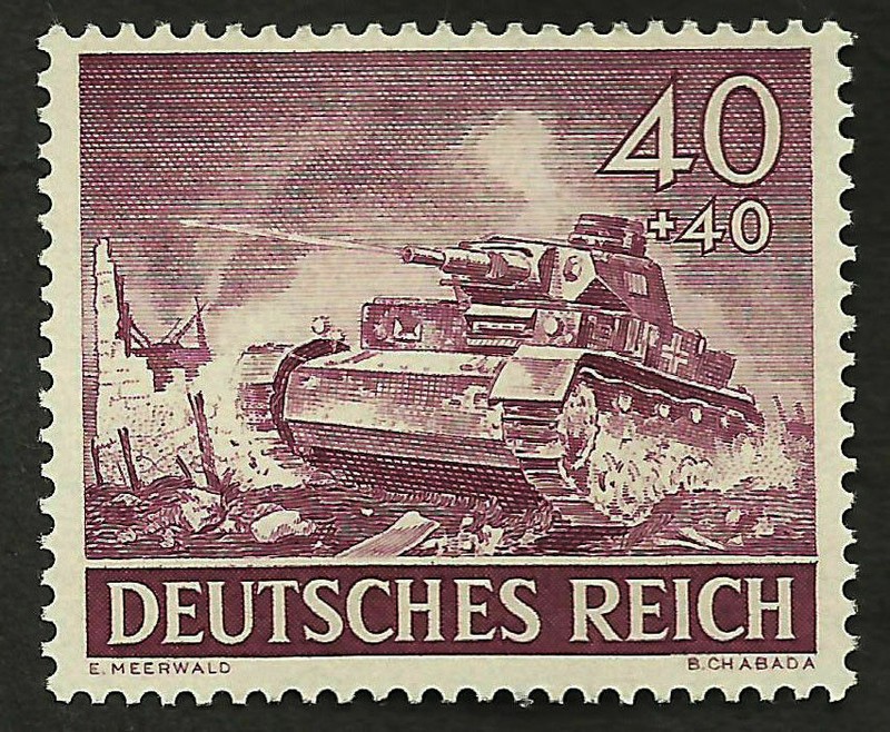 1943 WWII Nazi Germany Troops Panzer Tank Mint Stamp. Original from 1943