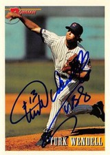 Turk Wendell autographed baseball card (Chicago Cubs, SC) 1993 Bowman #664