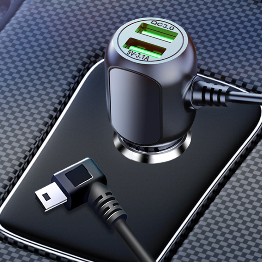 Mini Micro Cable 3.5m Mobile Phone Car Charger Dash Cam Dual USB Port