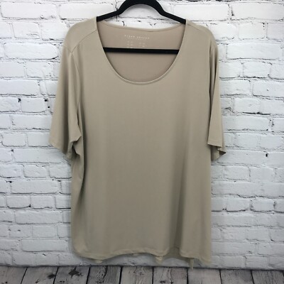 Susan Graver Top Womens 2X Beige Short Sleeve Casual Basic Stretch Essentials