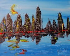 BLUE SKYLINE  SIGNED  Original Oil Painting on canvas IMPRESSIONIST GR8R