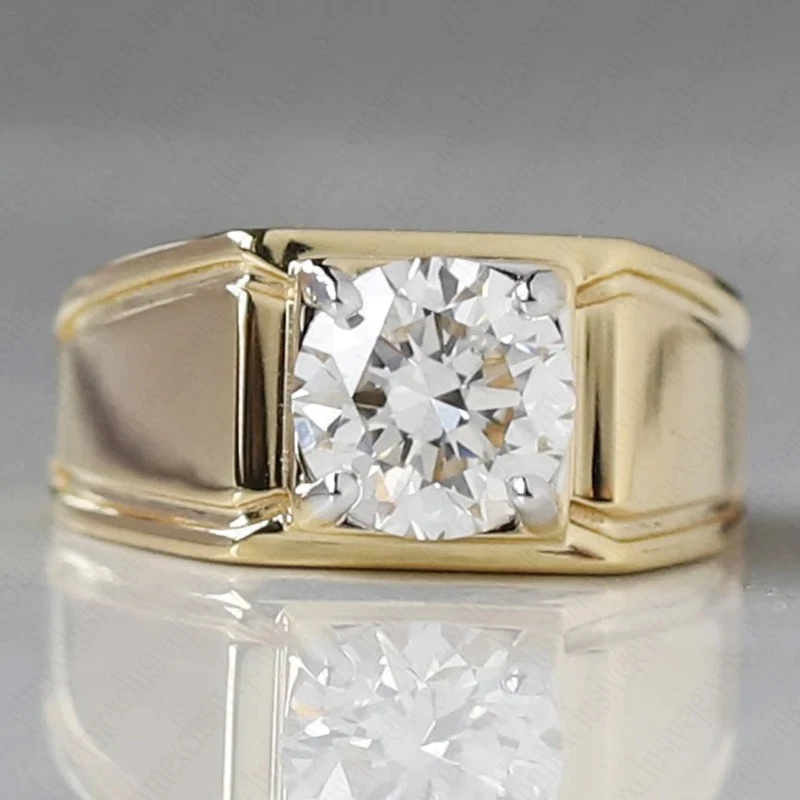 Anillo de compromiso para hombre IGI 2,00 quilates redondo F VS1 diamantes cultivados en laboratorio oro bicolor de 14 k Foto 2 de 4