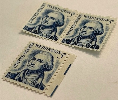 Vintage Three (3) Unused George Washington 5 Cent Blue US 1967 Postage Stamps - Picture 5 of 6