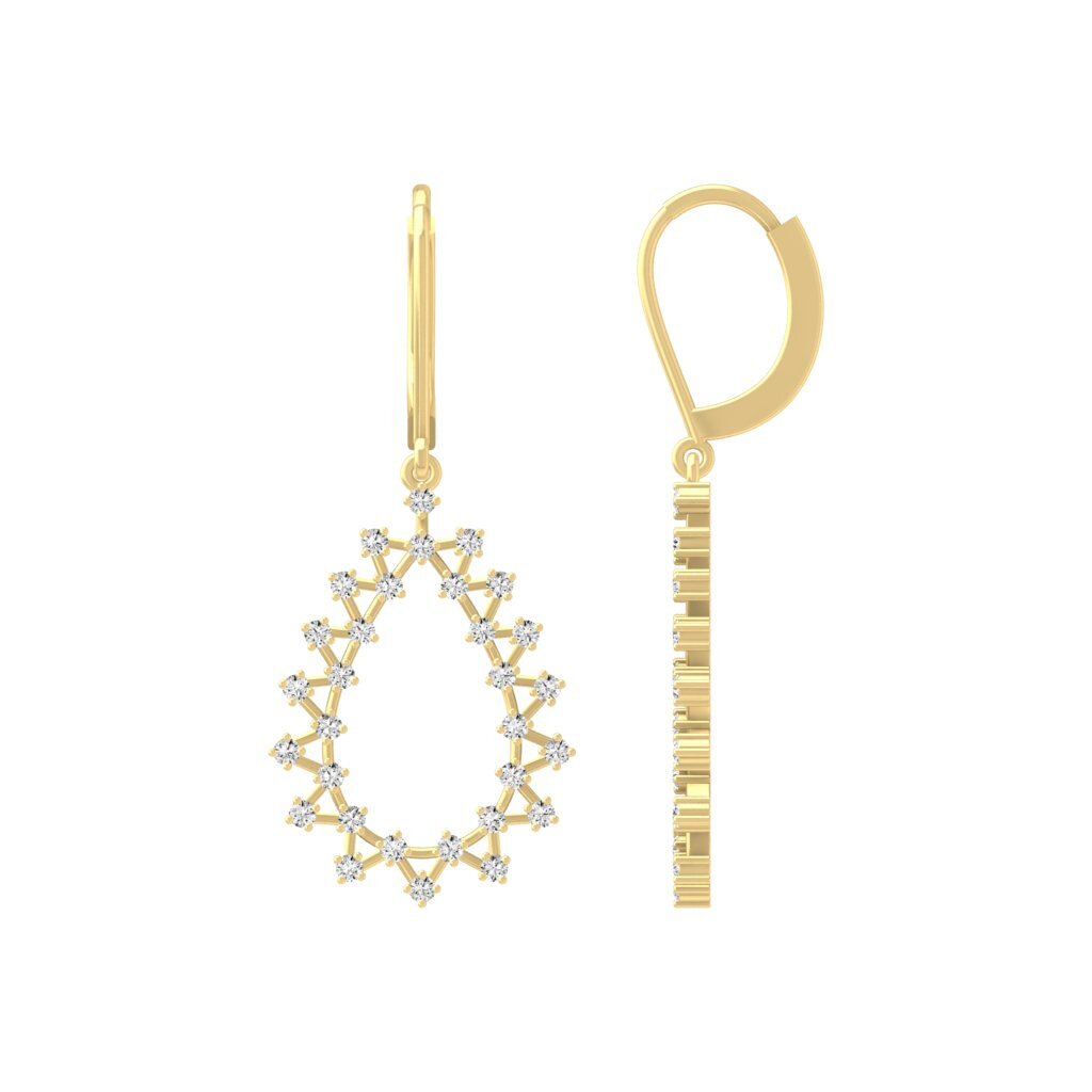 14k Yellow Gold Round Lab Grown Diamond Fashion Drop Dangle Earrings For Women