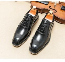 Men's Faux Leather Shoes Carved Lace Up Square Toe Business Formal Dress Oxfords