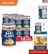 Ready to Eat Whole Baby Clams, 10 oz Cans (12 Pack) - Perfect for Meals & Snacks