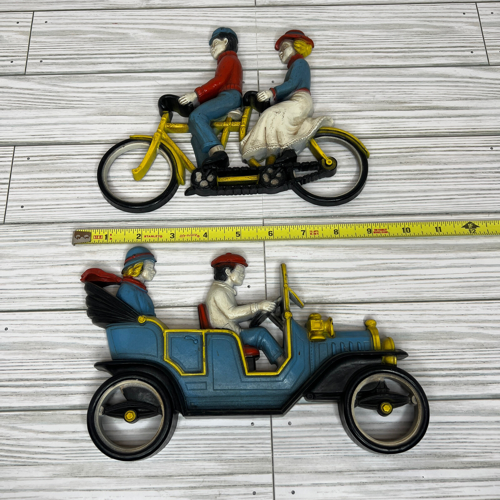 Homco 7359 & 7357 Bicycle Tandem Antique Car Wall Decor Hanging Art Vintage