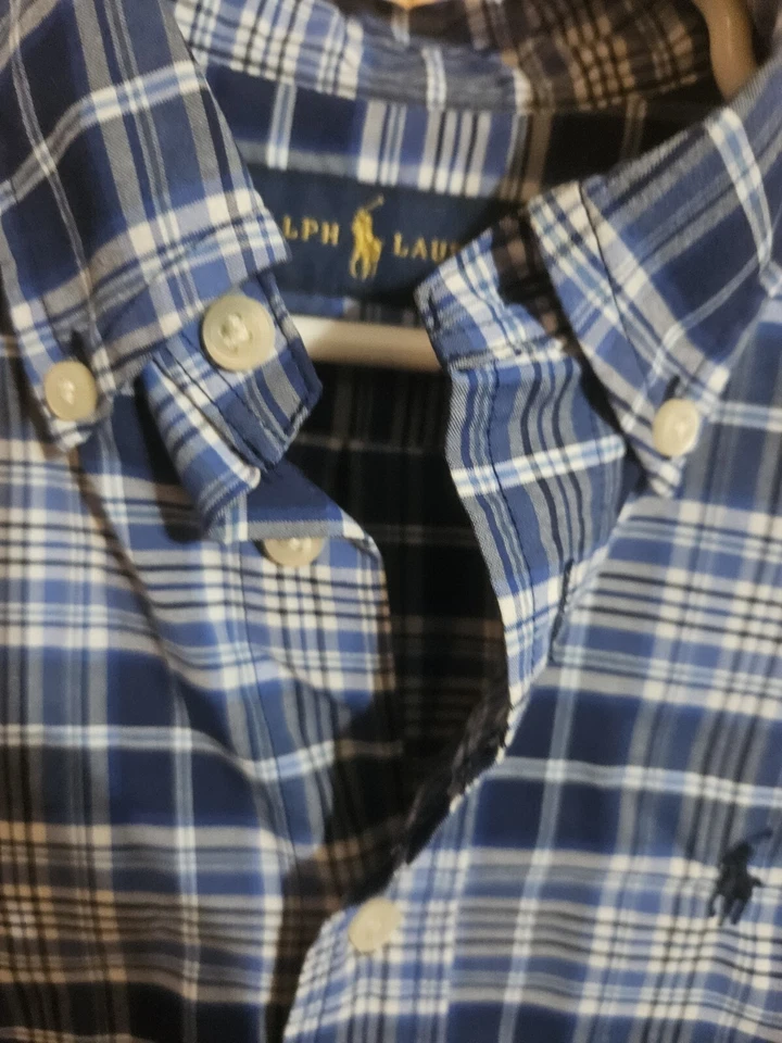 Ralph Lauren Niños Pequeña 8 Camisa Cuello S/S Azul Cuadros NNT Bttn Abajo Pkt Pony 9161☆ Foto 3 de 4